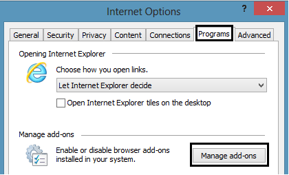 Internet Options, Programs Tab